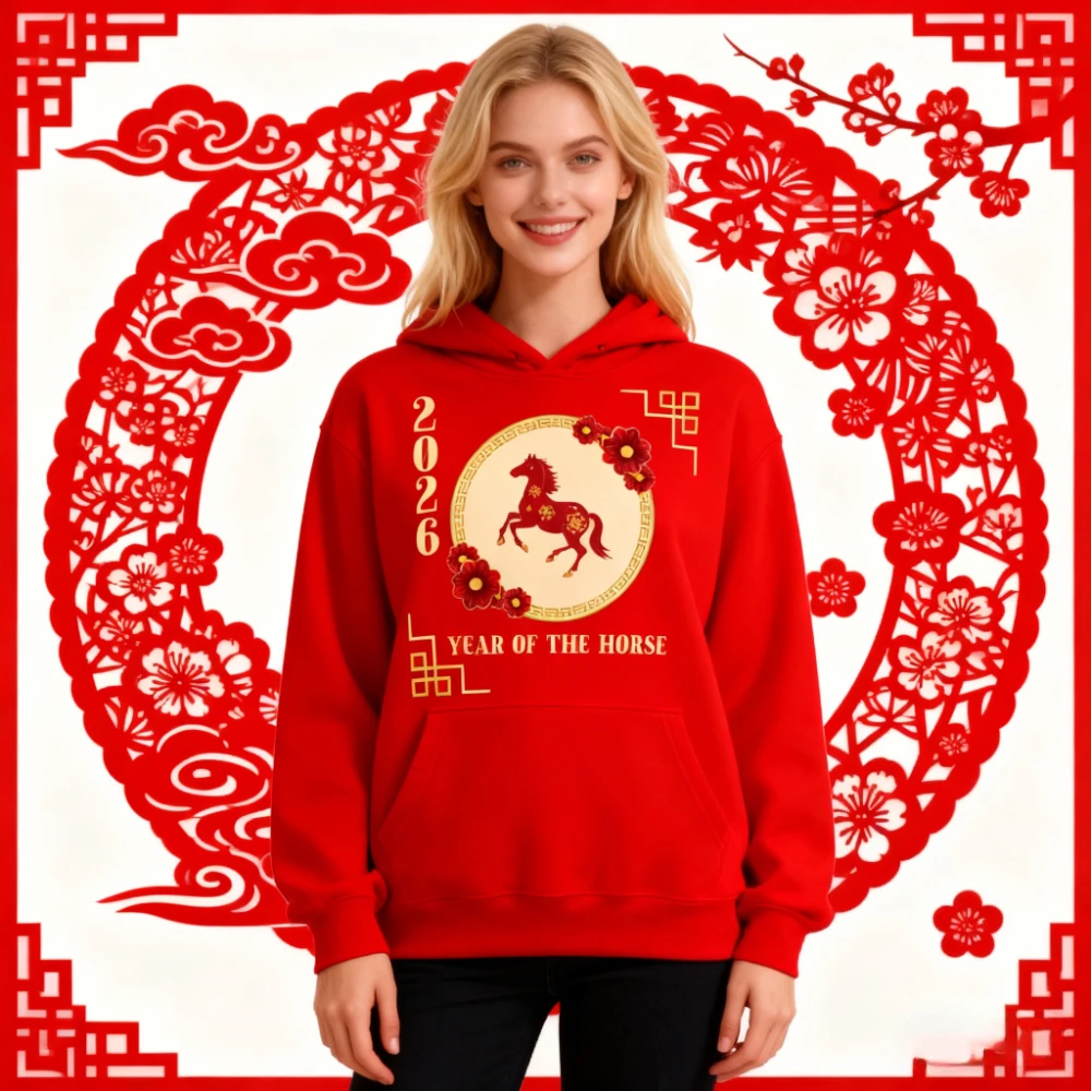 말의 해 2026 스웨트셔츠 음력 새해 남성 여성 캐주얼 패션 후드티 새해 복 많이 받으세요 휴일 스트리트웨어 의류