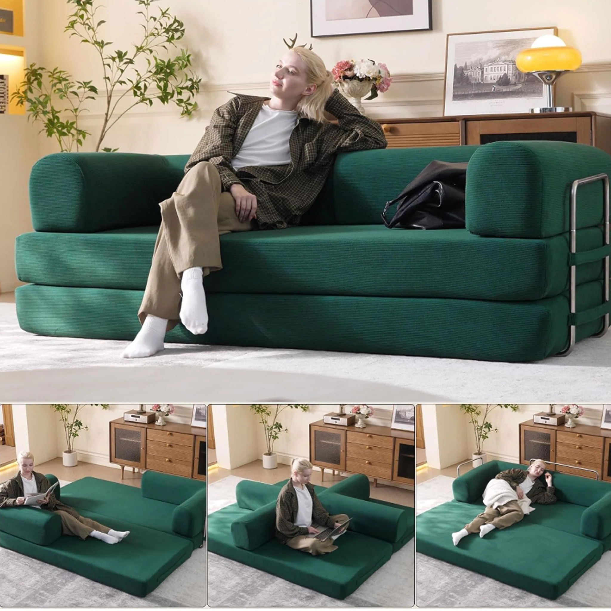 Minimalist Nordic Sofa Folding Convertible Sleeper Sofa Bed with Living Room Bedroom Lounge Studio
