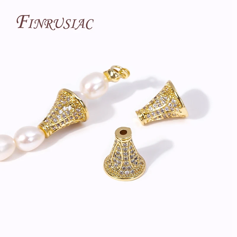 18K Gold Plated Inlaid Zircon Conical Beads Caps Tassel Caps High Quality Necklace Earring Findings DIY Jewelry Making Supplies