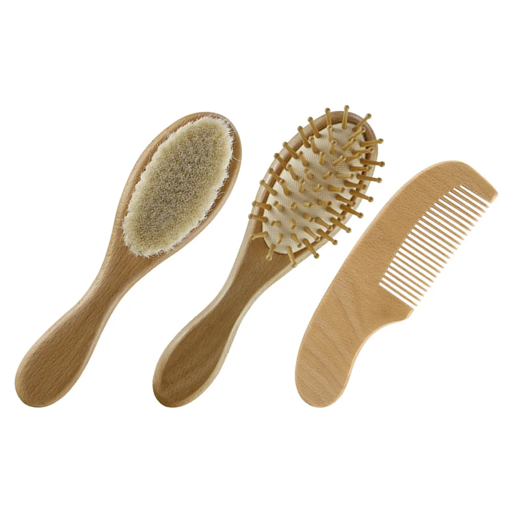 

1 set Hair Brush Set Wooden Comb for Newborns Lightweight Baby Shower Gift Infant Bath Accessories Wool Bristle Scalp Massage