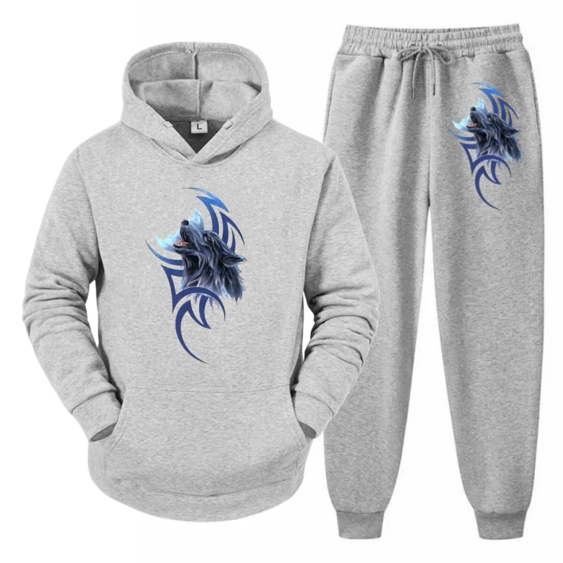 بدلة رياضية كاجوال بغطاء للرأس من القطن للرجال - سروال صالة مكون من قطعتين برسومات الخريف وجيب ناعم ملابس رياضية حضرية للجري في الهواء الطلق يوميًا #5