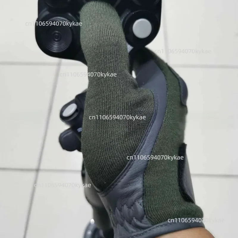 Heat Resistant Aramid Fabric Sheepskin Gloves, 3-Finger Touch Screen Pilot Style Protective Gloves, Green Claw Design