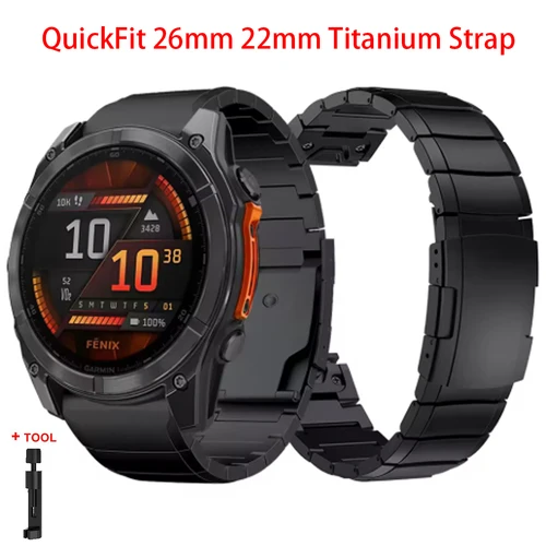 Imagen 1 del producto Correa de titanio QuickFit de 26mm y 22mm para Garmin Fenix 8 E 47mm 51mm 7 7X 6 6X 5 5X Plus/Epix Pro/Tactix/MARQ, correa de reloj de Metal