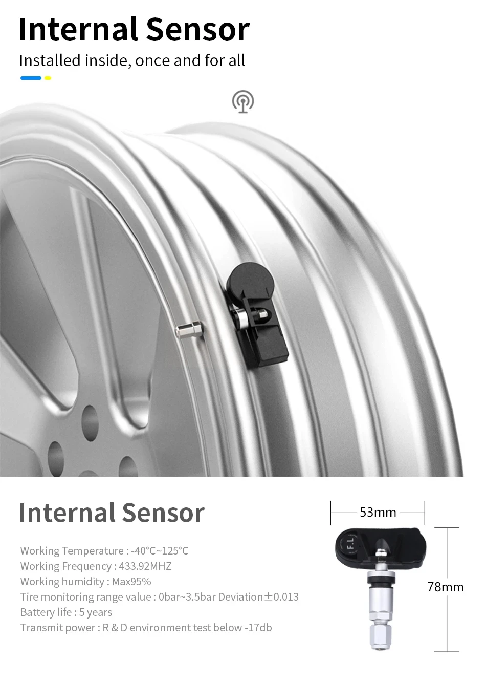 Auto-TPMS-Zigarettenanzünder-Reifendrucküberwachungssystem mit Alarm, Reifendruckmesser, Temperaturwarnung und 4 Sensoren – Detail 9