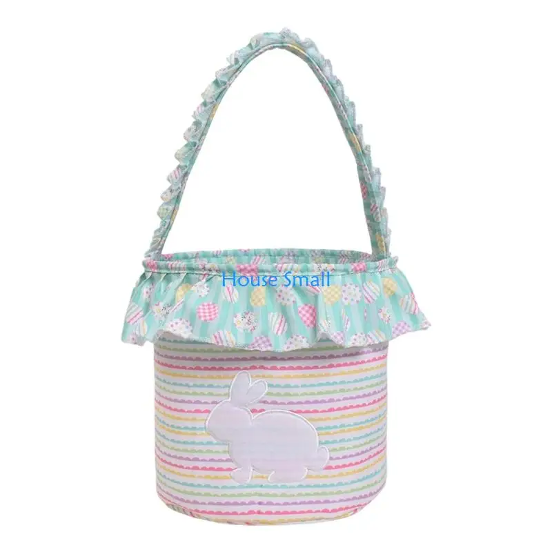

Multipurpose Striped Easters Decorative Basket Reusable Fabric Storage Bin with Handle for Treats Toy Party Supplies 203F