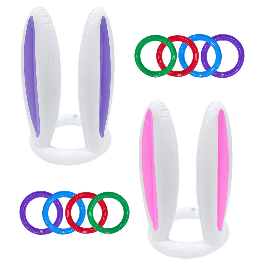 1 pezzo di giocattolo gonfiabile in PVC orecchio di coniglio atmosfera palloncino puntello Gioco per feste di Pasqua Gioco a cerchio Cerchio da lancio Giocattolo a cerchio di Pasqua