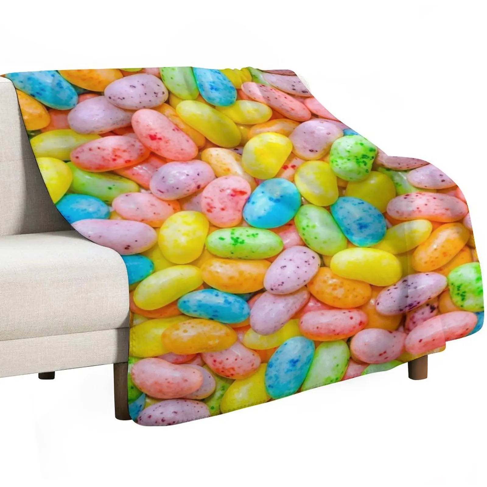 Light Pastel Speckled Jelly Bean Candies Photo Pattern Throw Blanket Portable Lightweight Blanket for Travel Camping