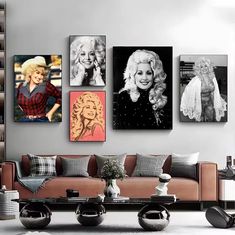 Vintage D-Dolly Parton Singer Portrait 1977 Live Performance Photography Poster Canvas Painting Wall Art Pictures Home Decor