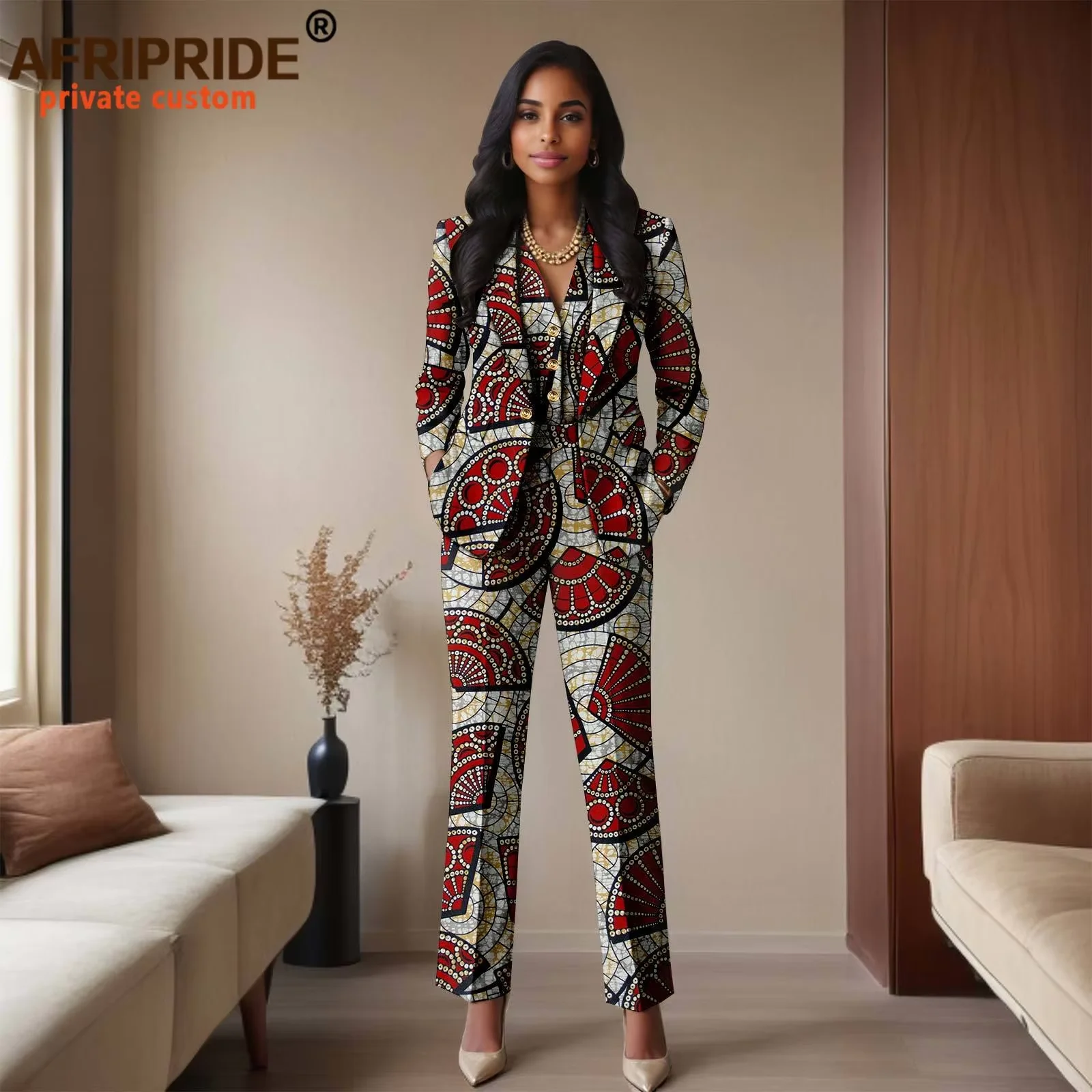 African Clothes for Women Single Breasted Blazer Vest and High Waist Pants 3 Piece Set Ankara Attire Print Outfits 2526008