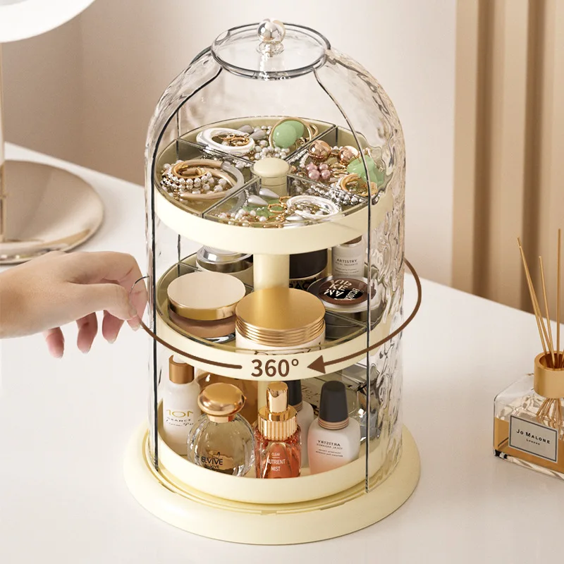 

Rotatable Dustproof Partition Detachable Storage Box Transparent Pen Holder Lipstick Makeup Brush Dressing Table Desktop Supplie