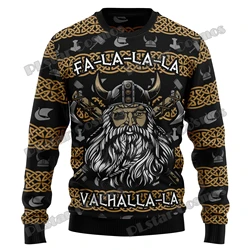 Jesienno-zimowy sweter Unisex na co dzień dzianinowy sweter Valhalla Fa-La-La-La-La-La i czaszki 3D z nadrukiem męska brzydka świąteczny sweter KMY08