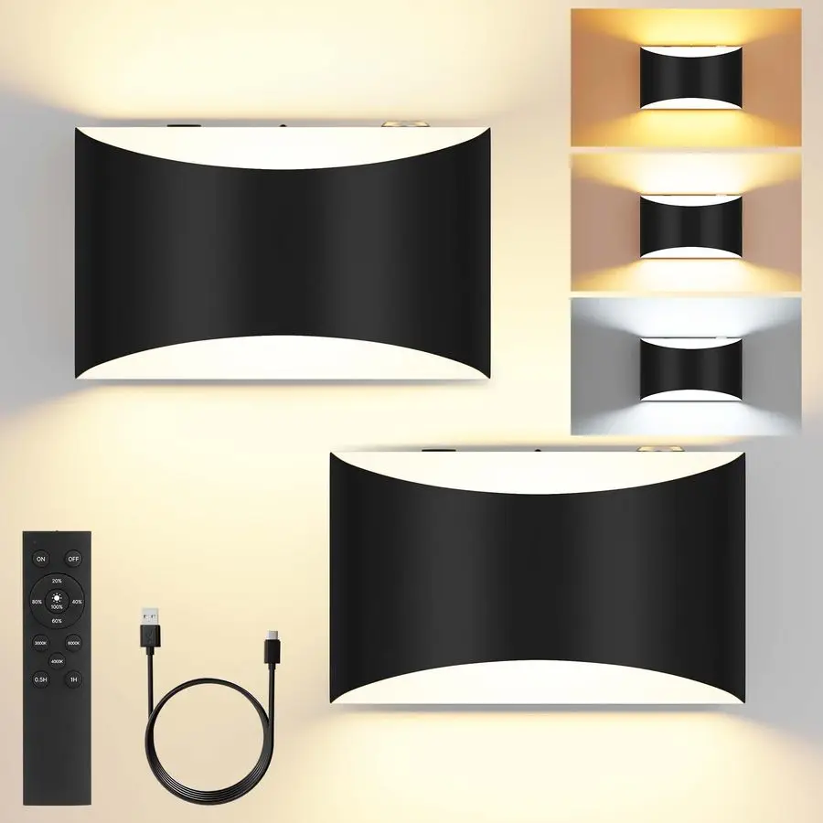 

Battery Operated Wall Sconces Set of 2, 8000mAh Rechargeable Wireless Remote amp Touch Control Wall Lamps, 3 Color Temperatures,