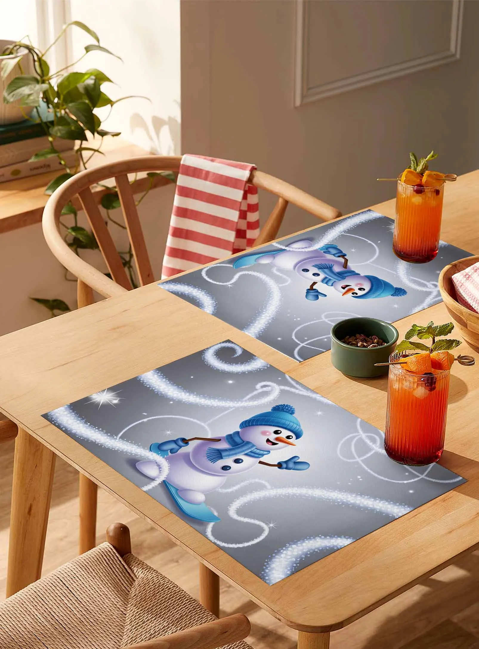 

4/6 Pcs Minimalist Christmas Snowman Placemat Wedding Party Dining Decor Linen Table Mat Kitchen Accessories