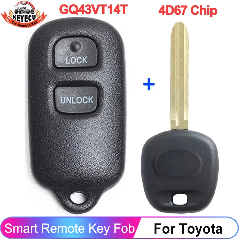 

KEYECU 2+1 3 Button GQ43VT14T 4D67 Chip Car Remote With Transponder Key For Toyota Corolla Matrix 2005 2006 2007 2008 2009 2010