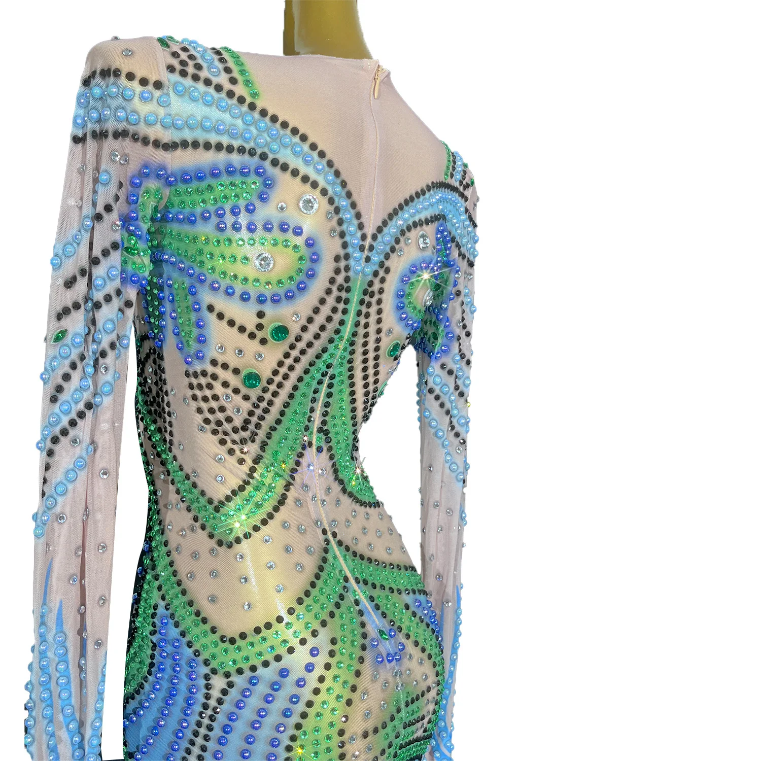 Zuma Elegant Women Evening Dress Colorful Rhinestone See Through Mesh Dress Wedding Banquet Birthday Christmas New Year Dress