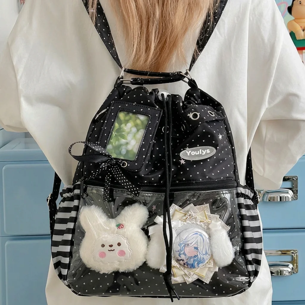 

Nylon Backpack Cute Large Capacity Backpack Polka Dot Backpack Fresh For Daily Shopping School Outdoor Outings