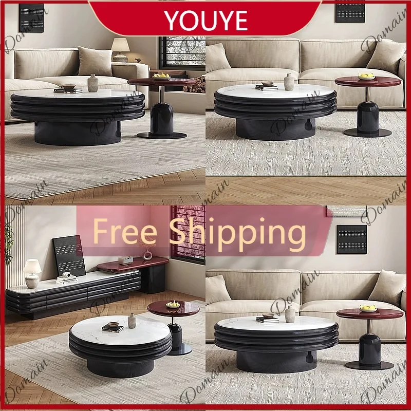 H80 Modern Minimalist Round Coffee Table With Cookie Sandwich Design, Creative Designer Living Room Center Table