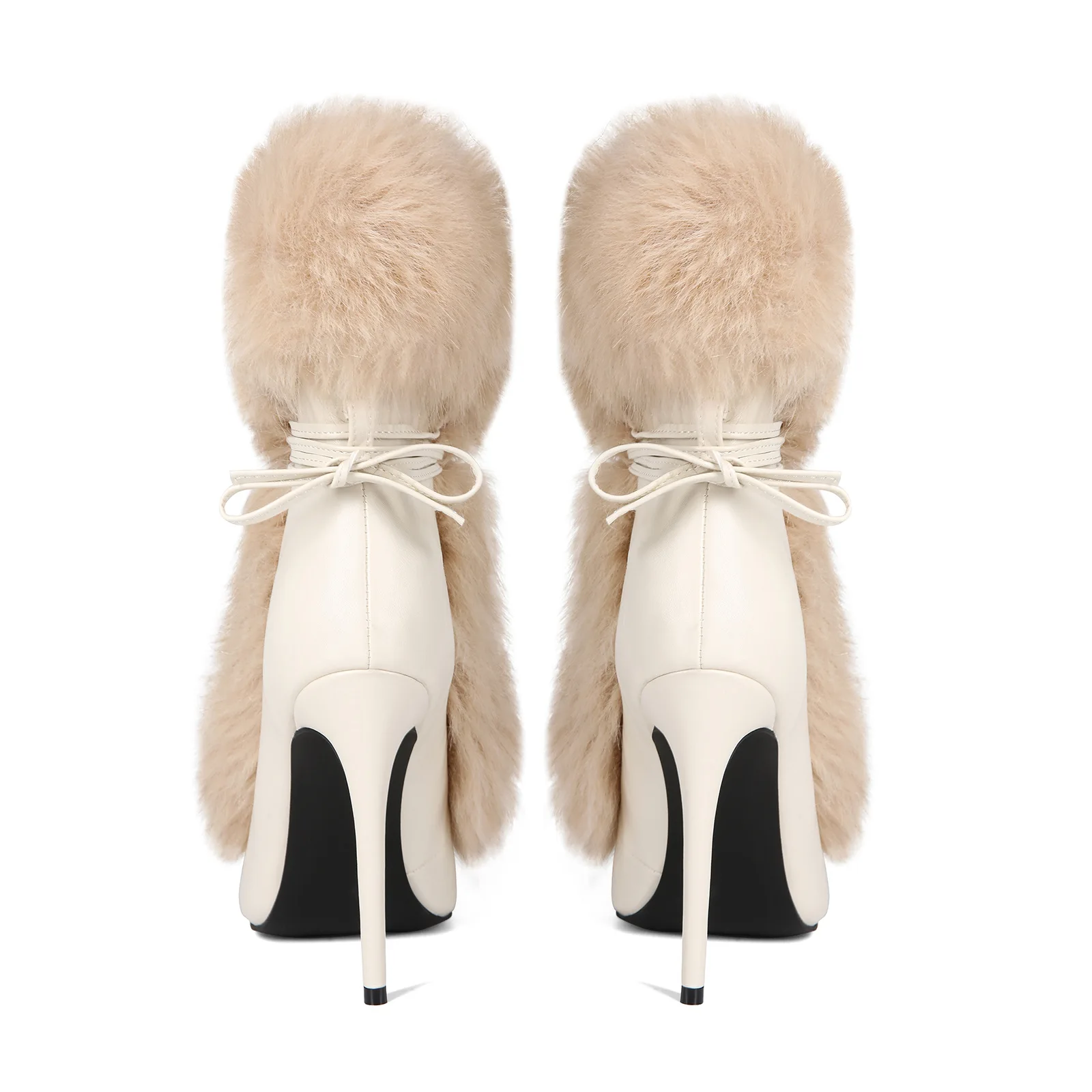 الشتاء الفراء الدافئة أحذية الموضة أشار تو سوبر عالية الكعب رقيقة الكعوب المنصة حذاء من الجلد حزام حذاء بوت أسود 45