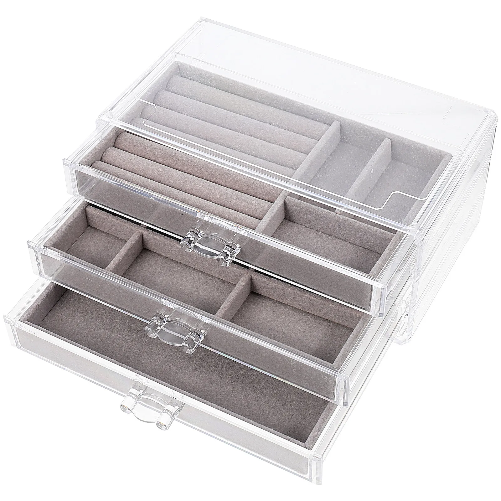 

Decorative Desktop Storage Box Drawer Jewelry Organizer Plastic Lint Material Multi-Functional Earring Ring Sundries Holder