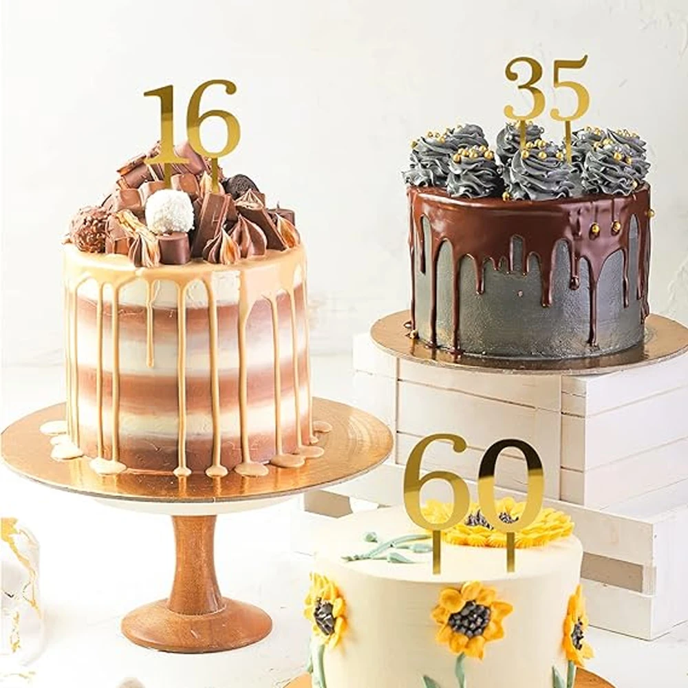 10 Pieces Cake Decorations 0 to 9 Years Gold Numbers Birthday Cake Topper 0-9 Numbers Cake Decoration for Birthday Parties