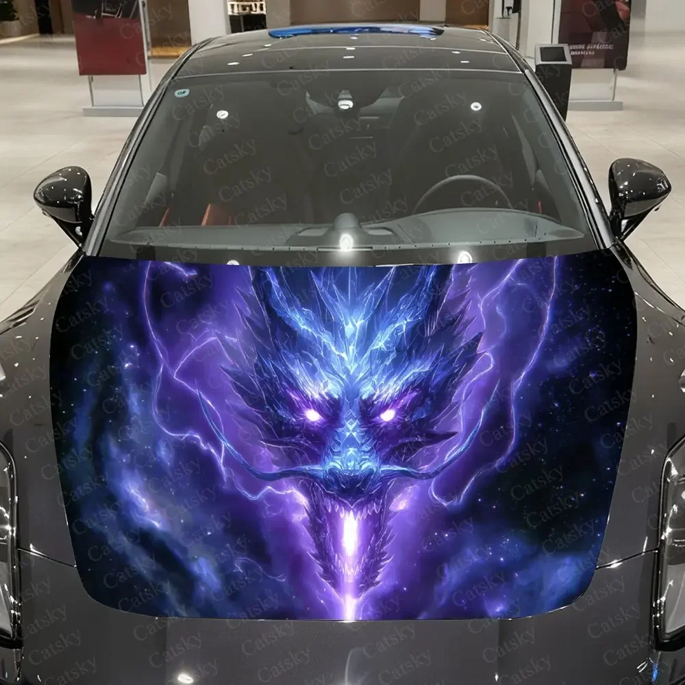 Dazzling Purple Starlight Dragon Shadow Car Vinyl Wrap, PVC Waterproof Car Hood Sticker, Self-Adhesive Scratch-Resistant Sticker