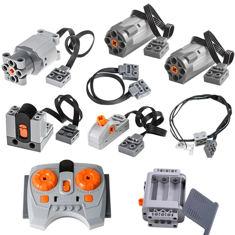 

M/L Motor Technology Blocks Parts Power Functions With Infrared Remote Control + Battery Box Extension Assembly MOC Brick Toys