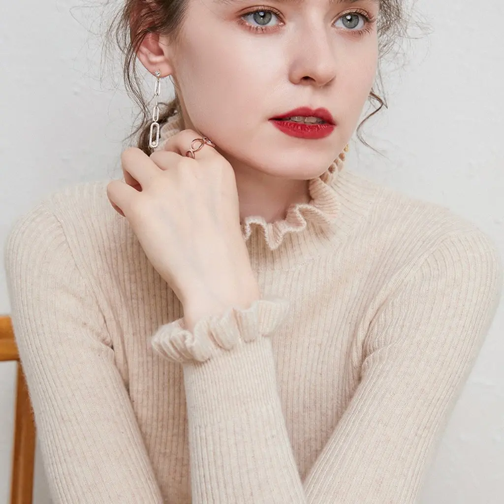 

Women's Half Turtleneck Knitted Sweater Wooden Ear Western Style Bottoming Shirt Autumn Winter Spring Fashion
