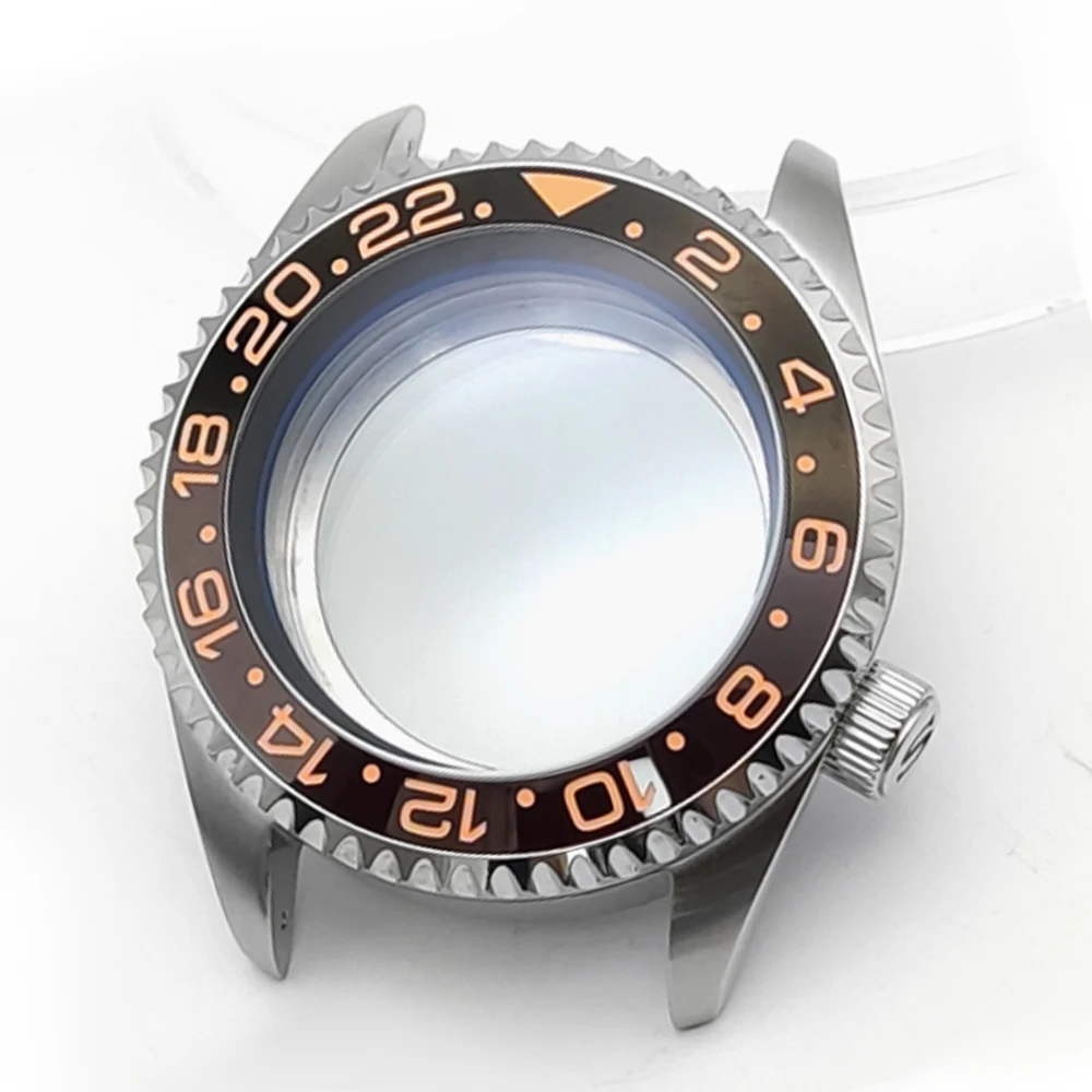 Caja plateada de alta calidad de 42mm para reloj de buceo, carcasa para hombre compatible con movimiento NH35 NH36, reloj de acero con doble cristal de zafiro