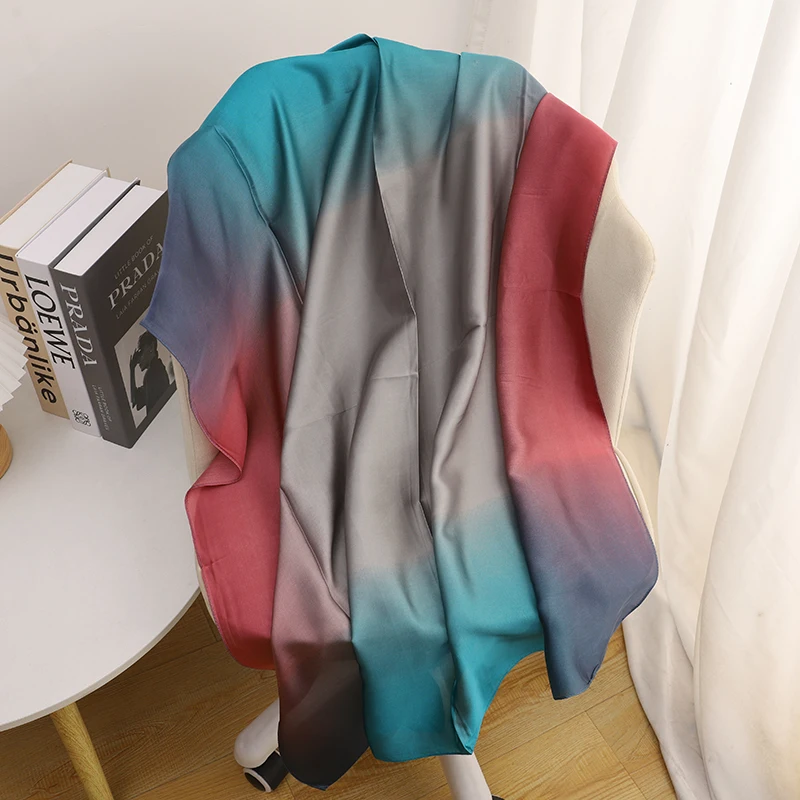 New Fashion Silk Gradient Square Scarf 90*90cm Women Neck Hair Tie Band Bag Warp Soft Neckerchief Hijab Headscarf Foulard 2022