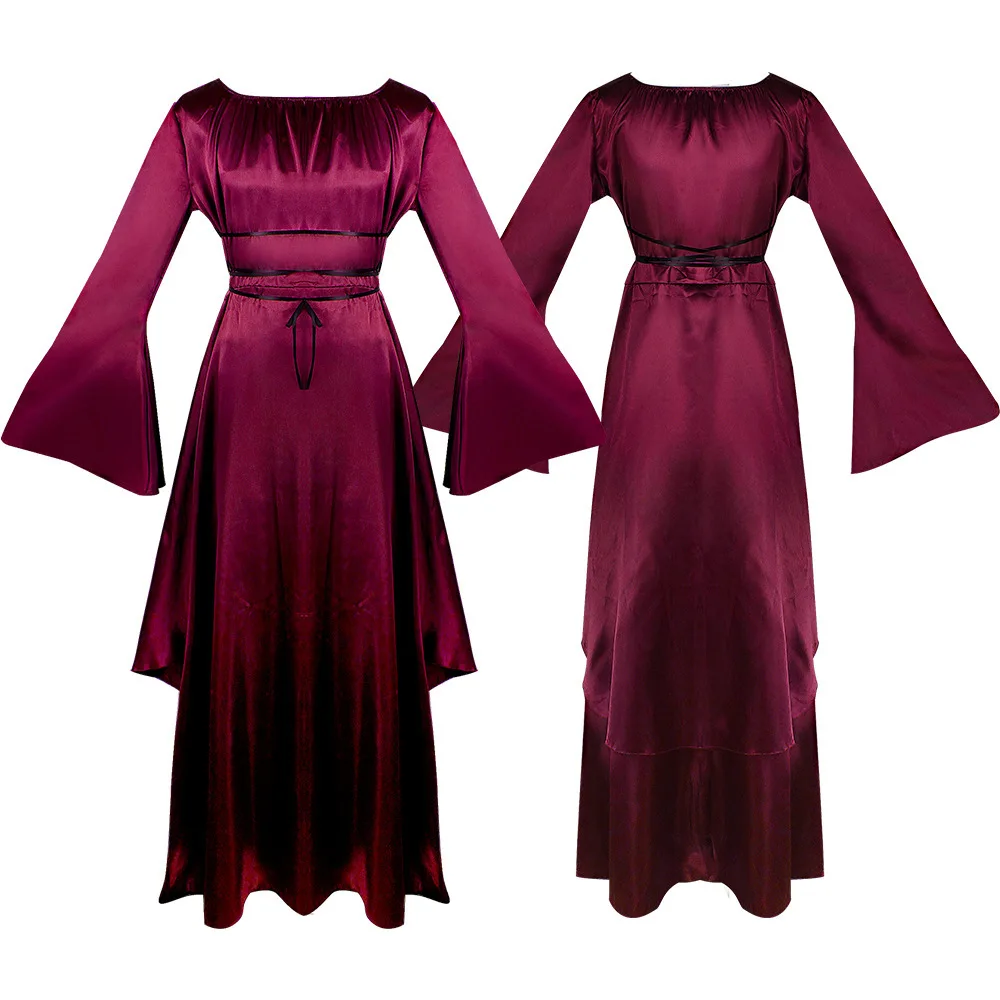 فستان نسائي بأكمام طويلة وياقة مستديرة مع حزام وحافة غير منتظمة، زي تنكري للهالوين، أزياء نسائية تقليدية على الطراز الصيني ال... #4