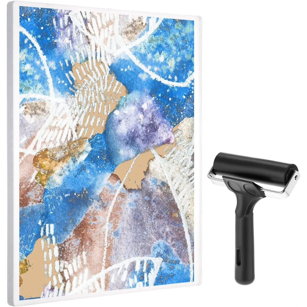 

A92P Gel Printing Plate- 8" X 10" , A4 Art Plate With Rubber Brayer Roller For Monoprinting& Gel Printmaking