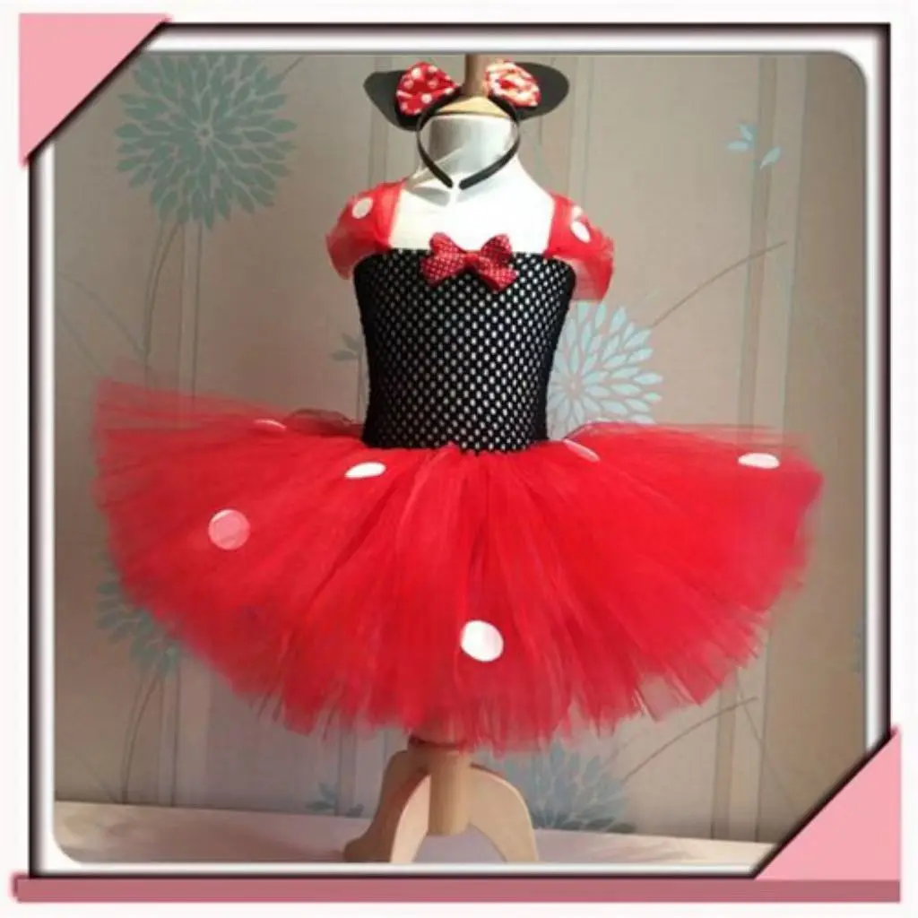 Baby Girls Minnie Tutu Dress Minnie Birthday Party Costume with Mouse Ears Headband Set 3 Color Options Baby Tutu Dresses 0-9Y