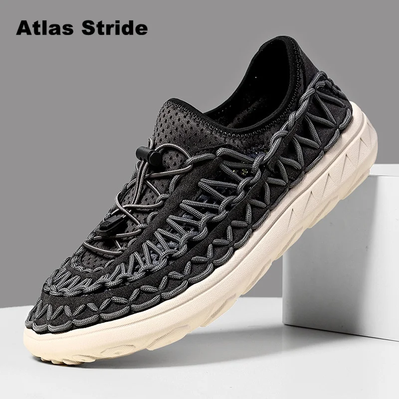 

Mens Woven Sandals Closed Toe Outdoor Hiking Shoes Breathable Non Slip Casual Walking Sneakers for Beach Camping Trekking