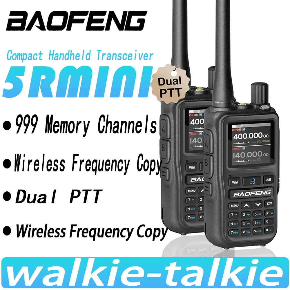 1台のbaofeng-uv-5rミニコンパクト無線機、マルチバンド、amエアバンド、usb-c＆bluetoothプログラミング対応