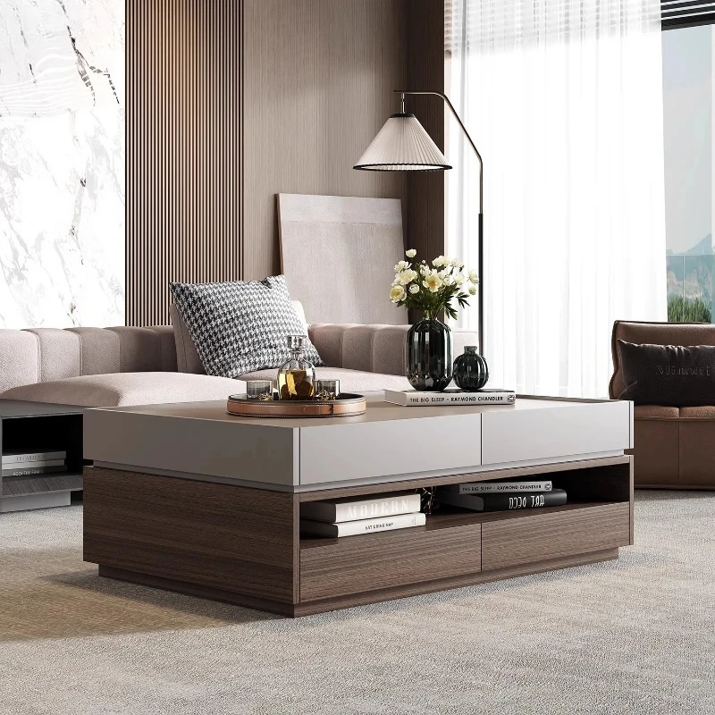 Italian minimalist coffee table living room home new light luxury high-end rectangular solid wood tea table