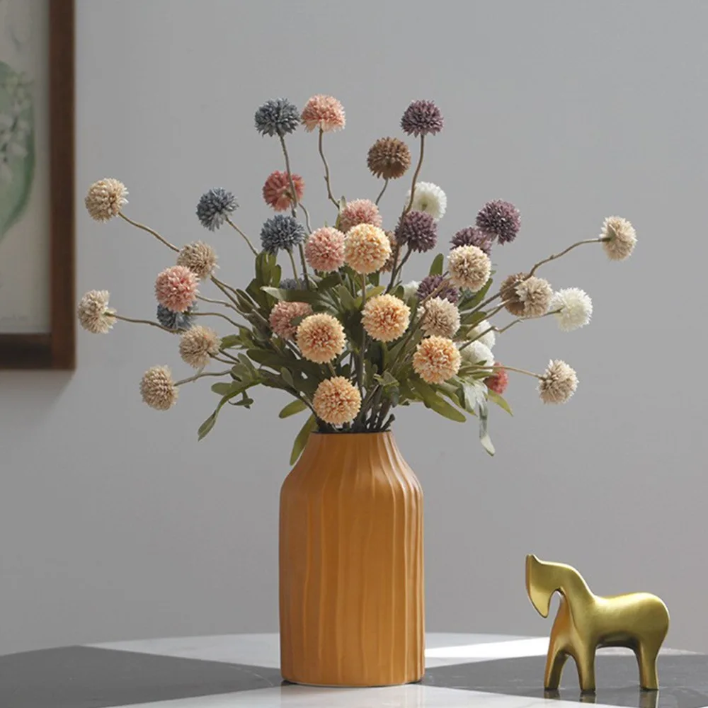 

4pcs 5 Head Artificial Small Thorn Ball Flowers Real Touch Plastic Simulated Flowers Bouquet Lifelike Fake Flowers Lifelike