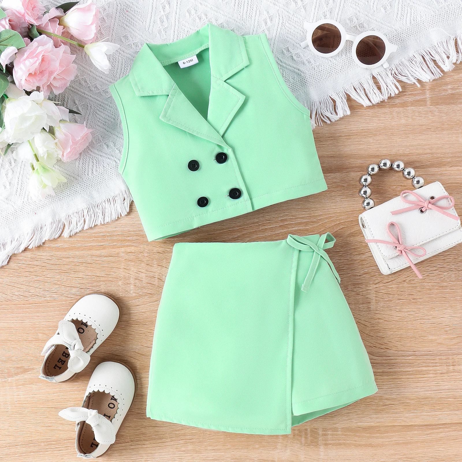 2PCS Summer 0-4 Years Old Baby Girl Baby Soft And Comfortable Beautiful Pink Green Two Colors Vest Suit + Skirt