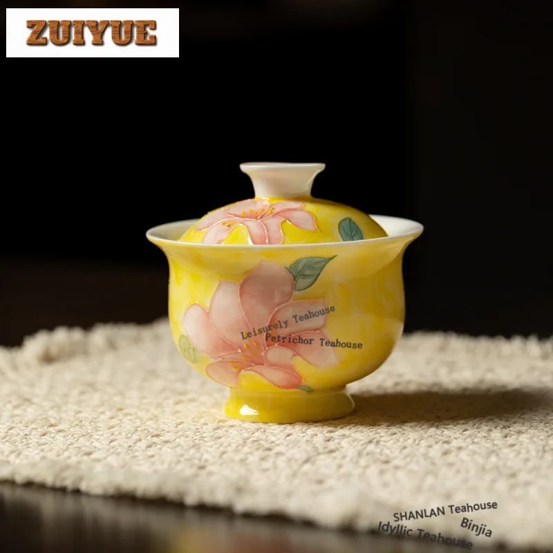 

145 мл Раскрашенная вручную чашка Lily Gaiwan Boutique, блюдце, чайная варенька, чайная чаша с крышкой, комплект для приготовления чая, миска для ча, принадлежности для рукоделия