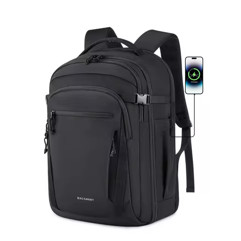 BAGSMART Men's and Women's Travel Backpack Lightweight Carry-On Backpack 17.3-Inch Laptop Business Work Backpack with USB Hole