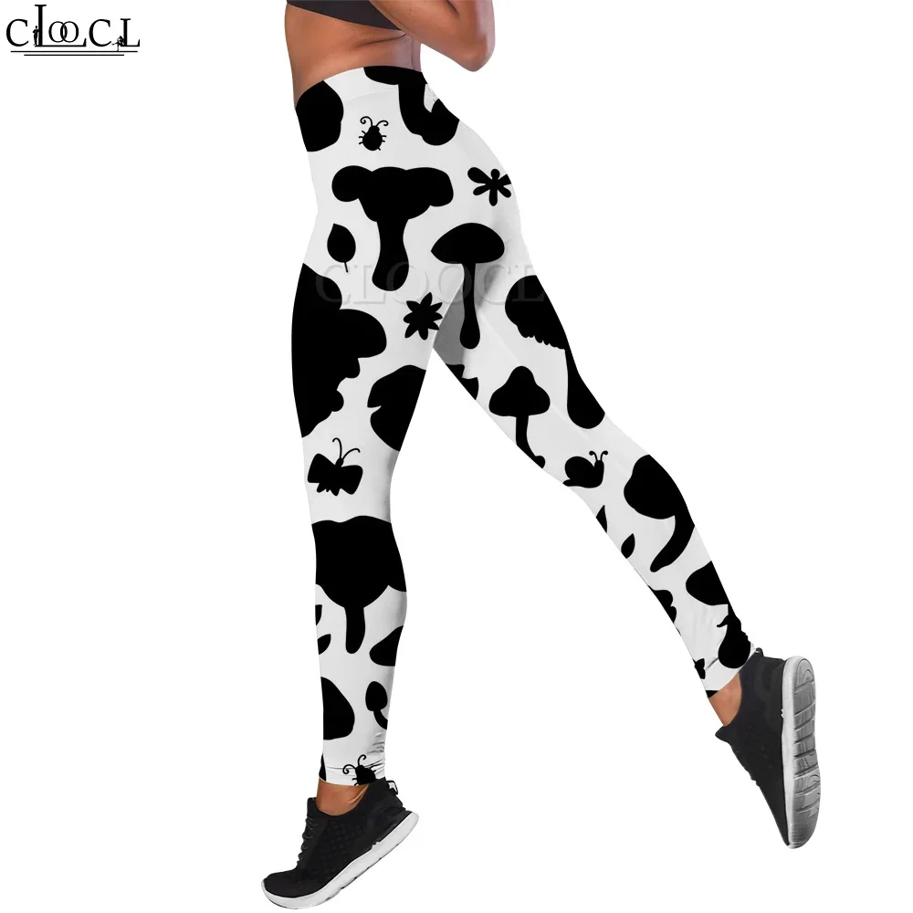 CLOOCL Legging Yoga wanita, celana Jogging olahraga luar ruangan, celana Legging pinggang tinggi elastis motif jamur untuk kebugaran Gym