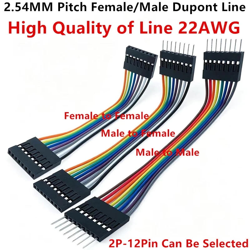 22AWG Dupont Cable Connector Jumper Wire 2.54MM Pitch High Quality Female/Male 2P-12P for Electronic Components Market