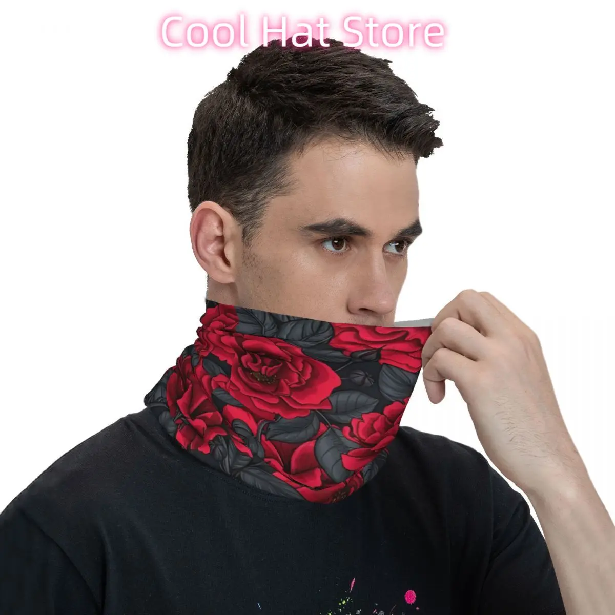 Red Roses Bandana Neck Cover Printed Wrap Scarf Multi-use Cycling Riding for Men Unisex Thin
