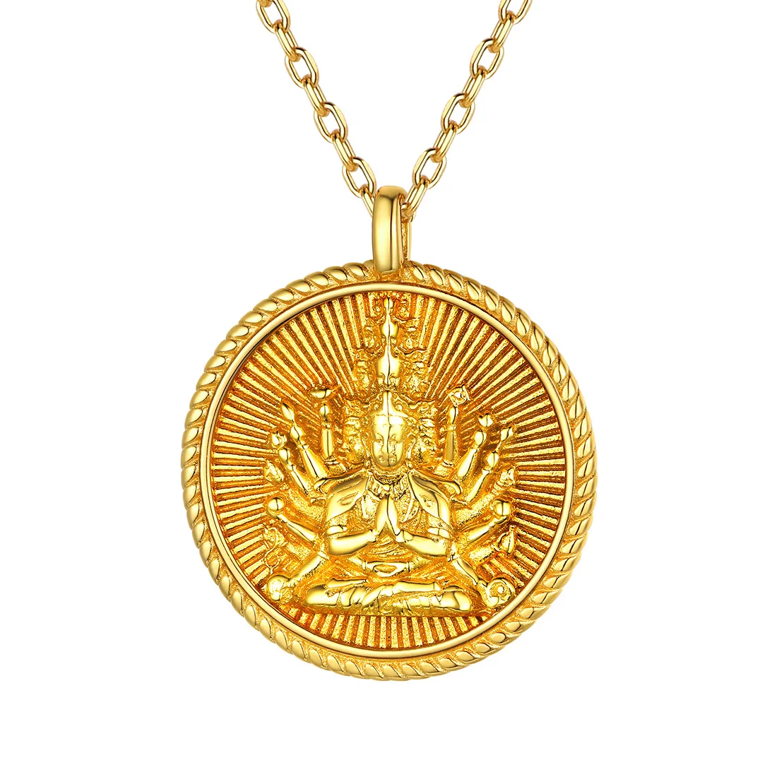 

New Stainless Steel Buddha Thousand Armed Avalokiteshvara Kwan Yin Necklace Bodhisattva Amulet Talisman Jewelry for Men Women