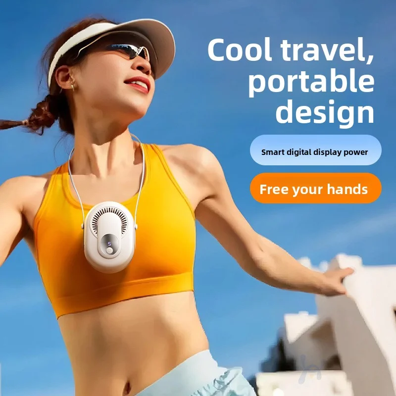 Multi-functional portable neck-hanging outdoor mini waist-mounted fan, rechargeable, low noise, digital display, small fan