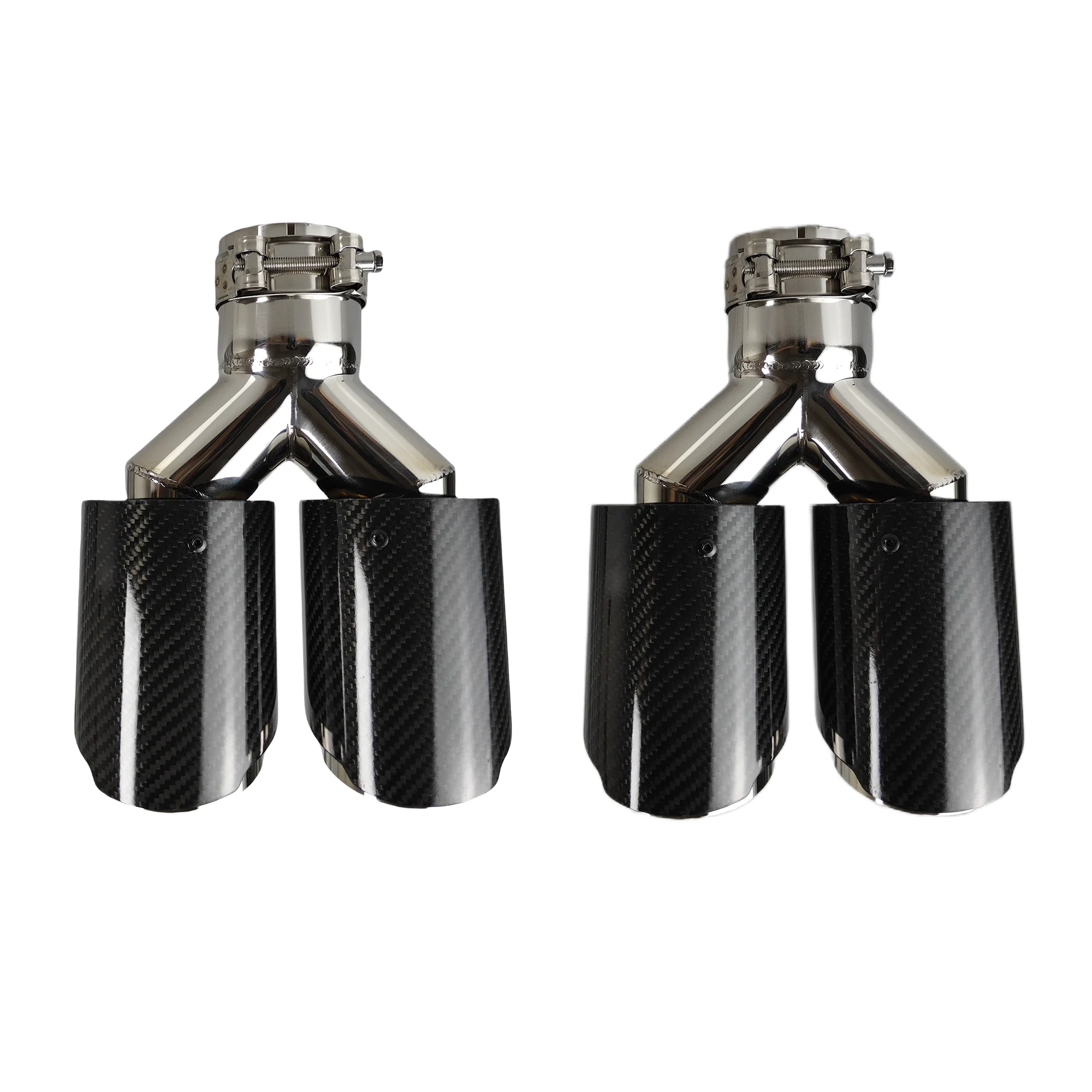 1 Pcs Universal Car Carbon Fibre Tail Throat Muffler Same Length Polishing Y-Shaped Double Out Twill Glossy Exhaust Tip