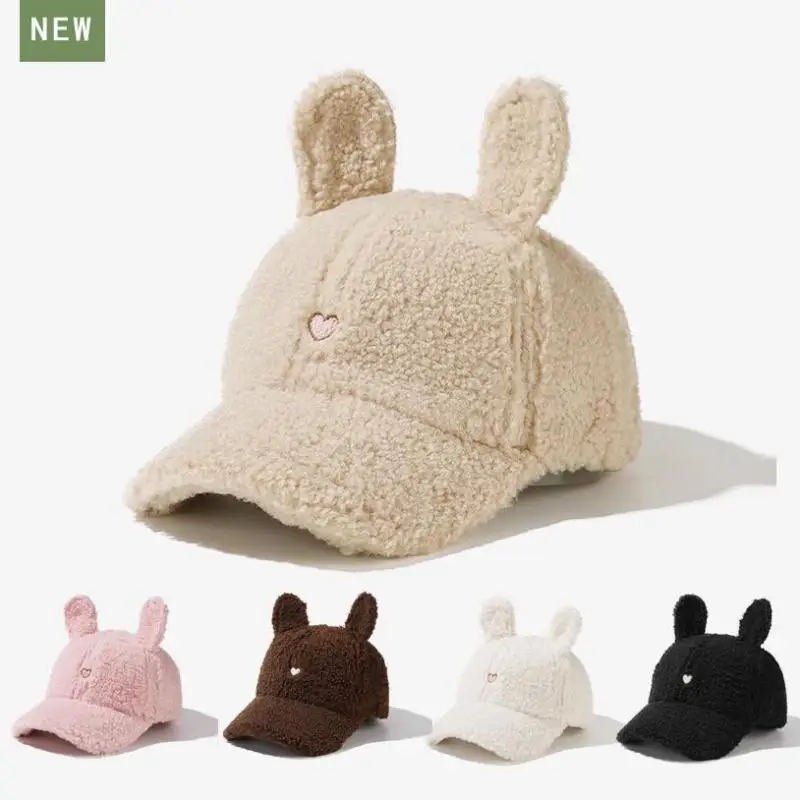 

Baseball Cap Women Cartoon Rabbit Ears Cute Plush Dad Hat Autumn Winter Hats For Girls Keep Warm Faux Fur Soft Casual