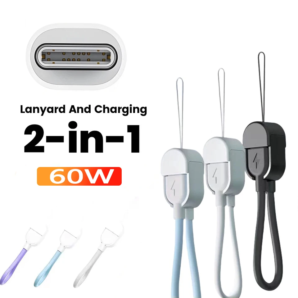 Portable Short Key Chain Type C Cable PD 60W USB C to USBC Data Cords For iPhone 15 16 Huawei Xiaomi 14 Samsung PD Data Wires