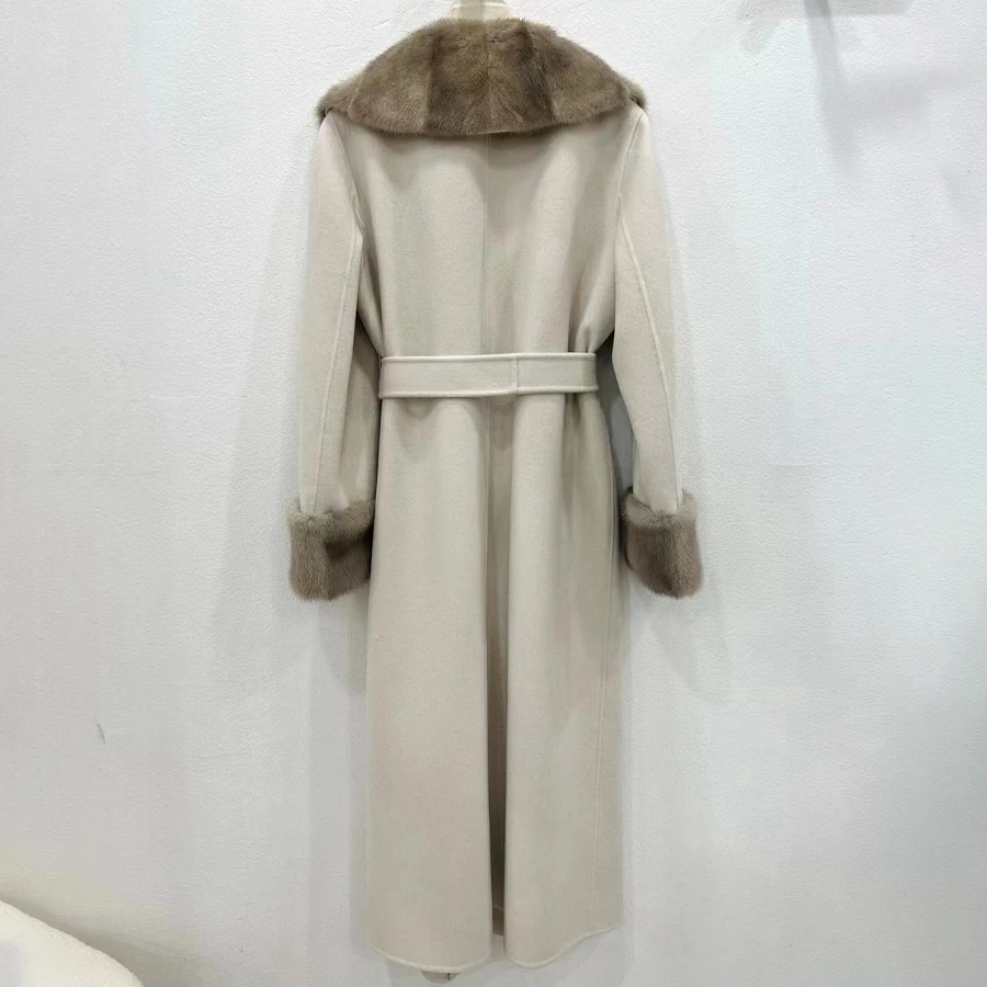 Chaqueta de mezcla de lana con cinturón a juego para mujer, abrigo de lana de lujo para mujer, abrigo de Cachemira de nuevo estilo para mujer