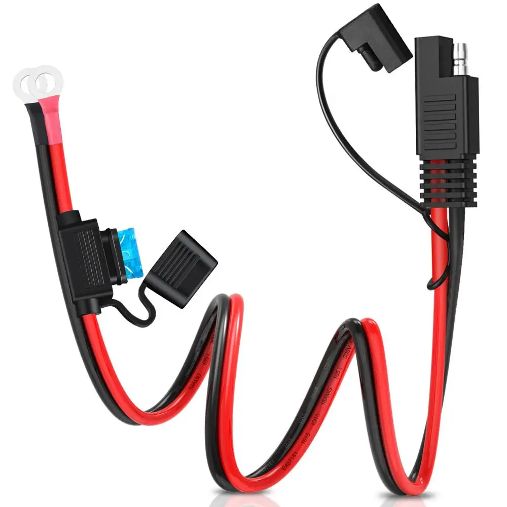 Gadpow 16AWG SAE 2-Pin Quick Disconnect to O-ring Terminal Harness Connector with 15A Fuse for Car Battery Charger Cable