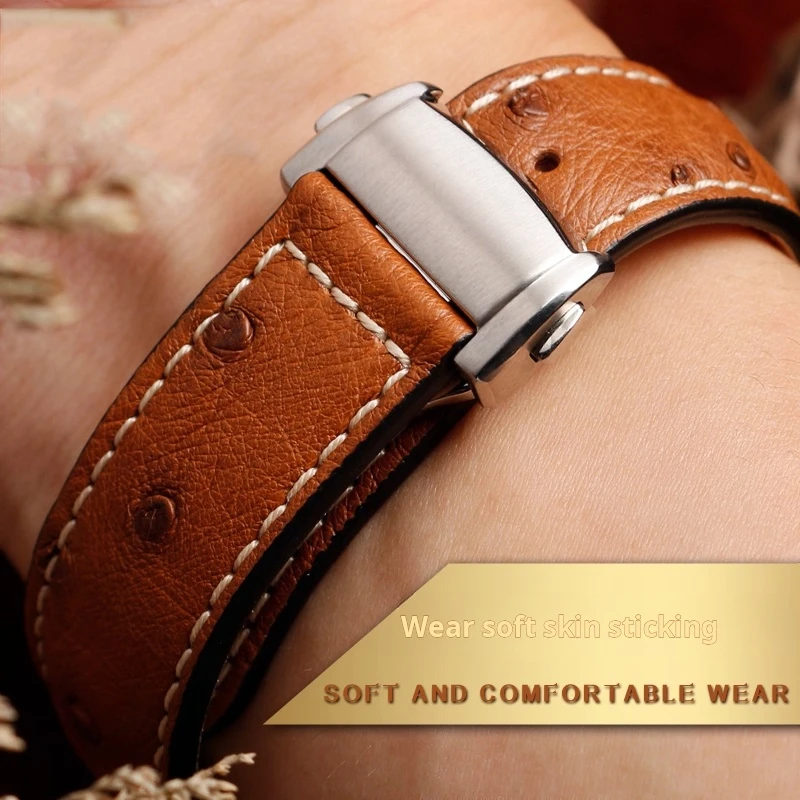 Ремешок для часов из страусиной кожи для Hamilton Jazz Khaki Aviation Series H32755851, складной ремешок для часов с застежкой, сменный браслет 20 мм 22 мм